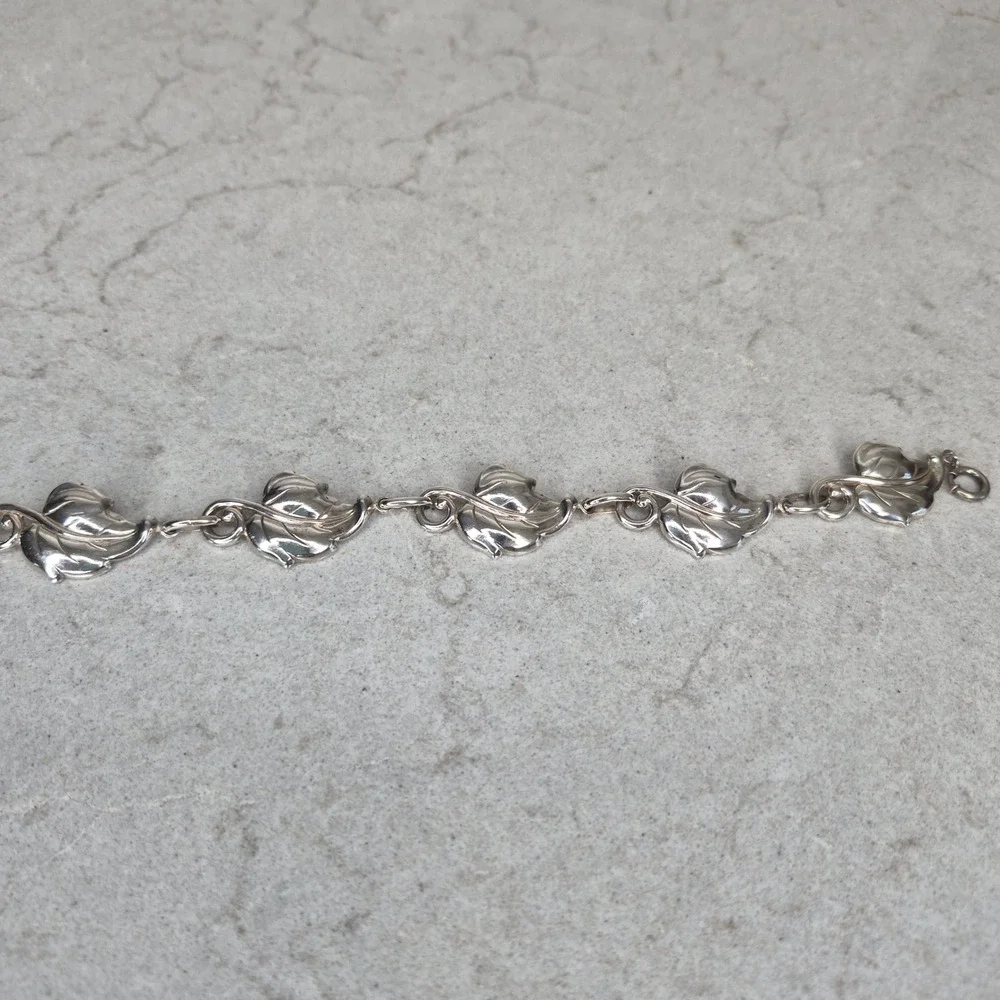 Danecraft Bracelet Sterling Silver Leaf Link Vintage Silver Women
